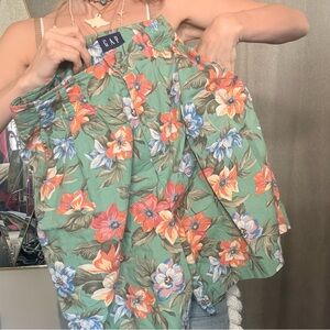 GAP Green High-Waist Floral Shorts with Orange & Blue Flowers